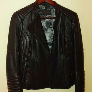 Genuine Black Leather Moto Jacket - XS